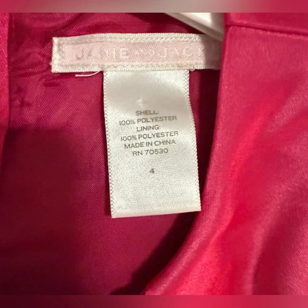 Janie and Jack Satin Party Dress Kids 4 Pink Excellent Back Bow Pleated Neck